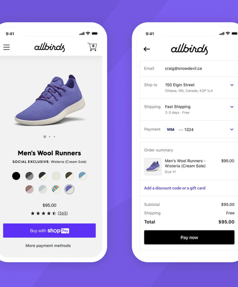 Screenshot of Shopify's Shop App interface showing various retail features