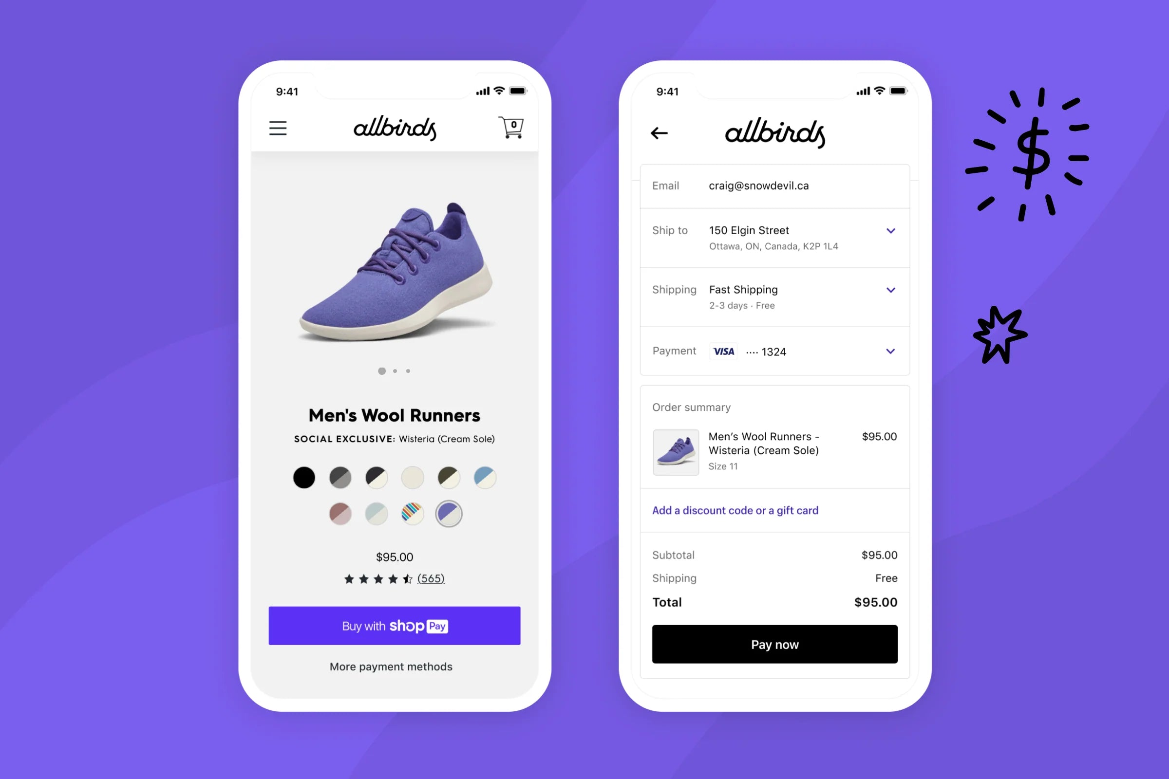 Screenshot of Shopify's Shop App interface showing various retail features